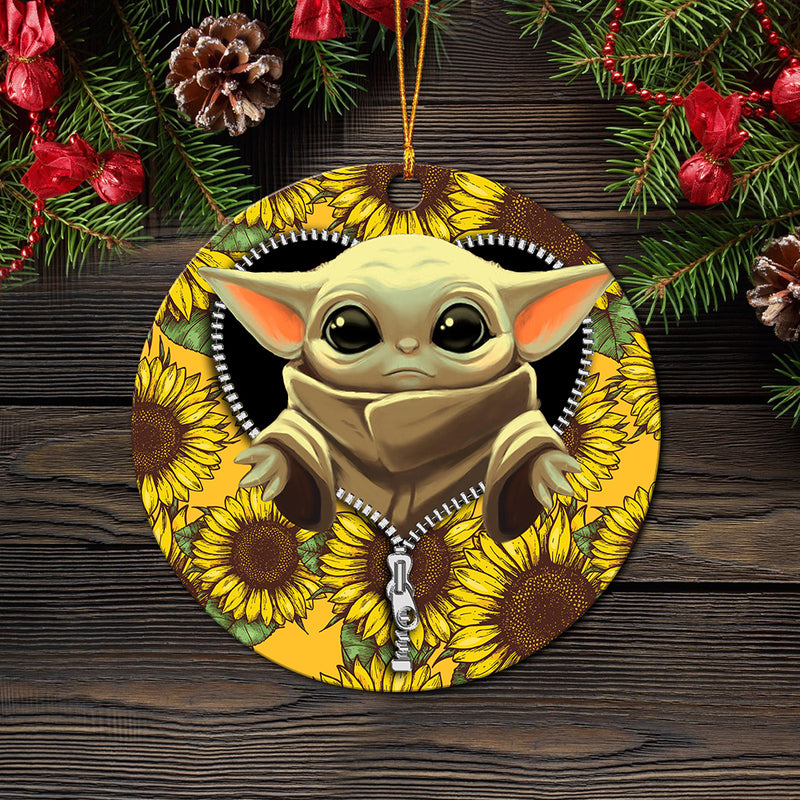 Baby Yoda Sunflower Zipper Mica Circle Ornament Perfect Gift For Holiday Nearkii