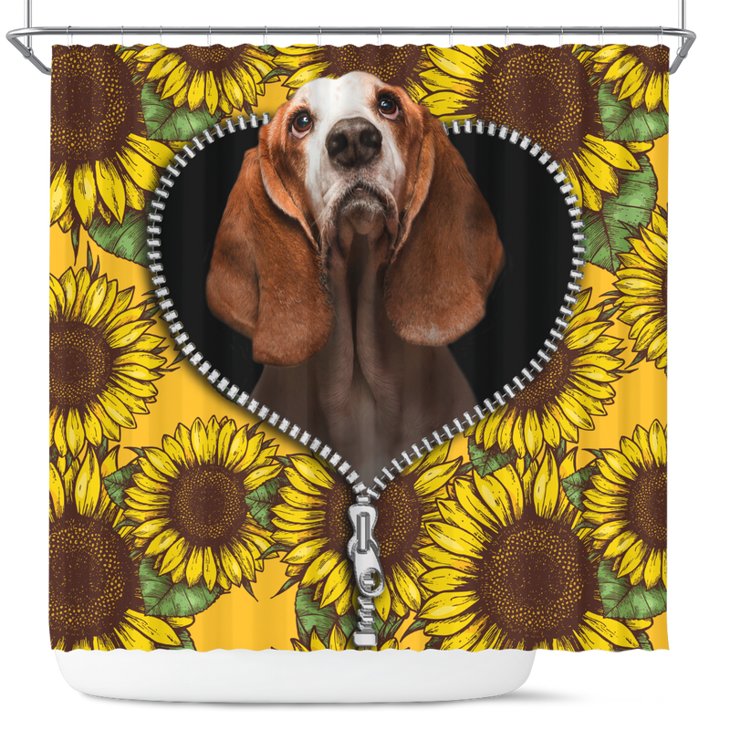 Basset Hound Sunflower Zipper Shower Curtain Nearkii