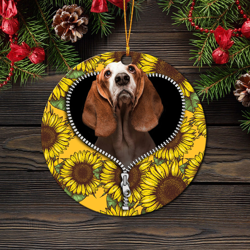Basset Hound Sunflower Zipper Mica Circle Ornament Perfect Gift For Holiday Nearkii