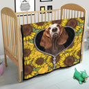 Basset Hound Sunflower Zipper Quilt Blanket Nearkii