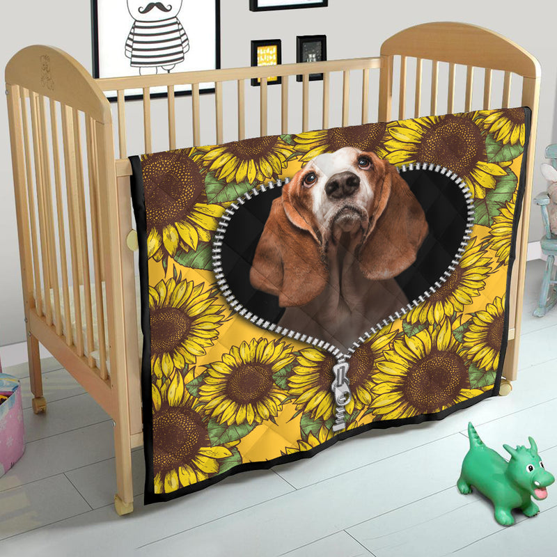 Basset Hound Sunflower Zipper Quilt Blanket Nearkii