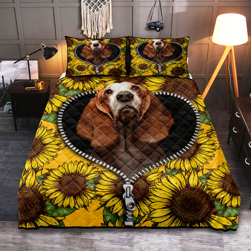 Basset Hound Sunflower Zipper Quilt Bed Sets Nearkii