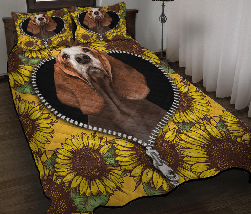 Basset Hound Sunflower Zipper Quilt Bed Sets Nearkii