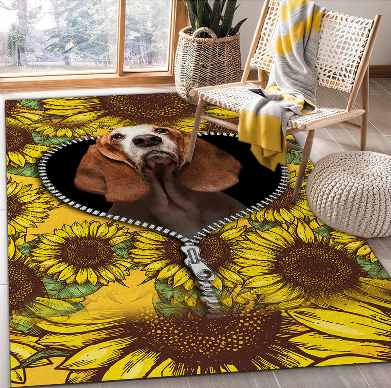 Basset Hound Sunflower Zipper Rug Carpet Rug Home Room Decor Nearkii