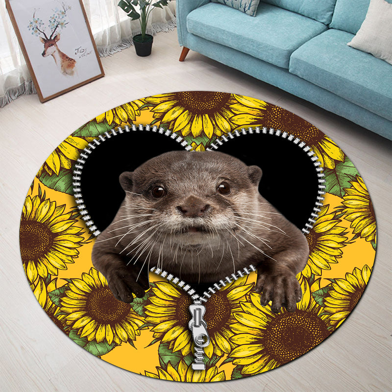 Beaver Sunflower Zipper Round Carpet Rug Bedroom Livingroom Home Decor Nearkii