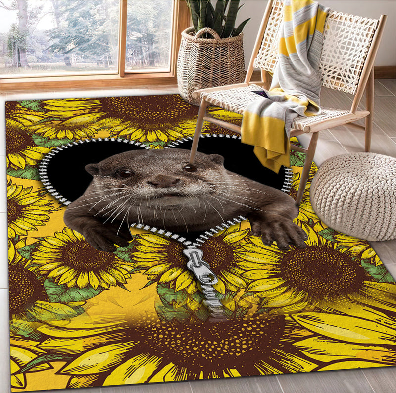 Beaver Sunflower Zipper Rug Carpet Rug Home Room Decor Nearkii