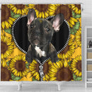 Black French Bulldog Sunflower Zipper Shower Curtain