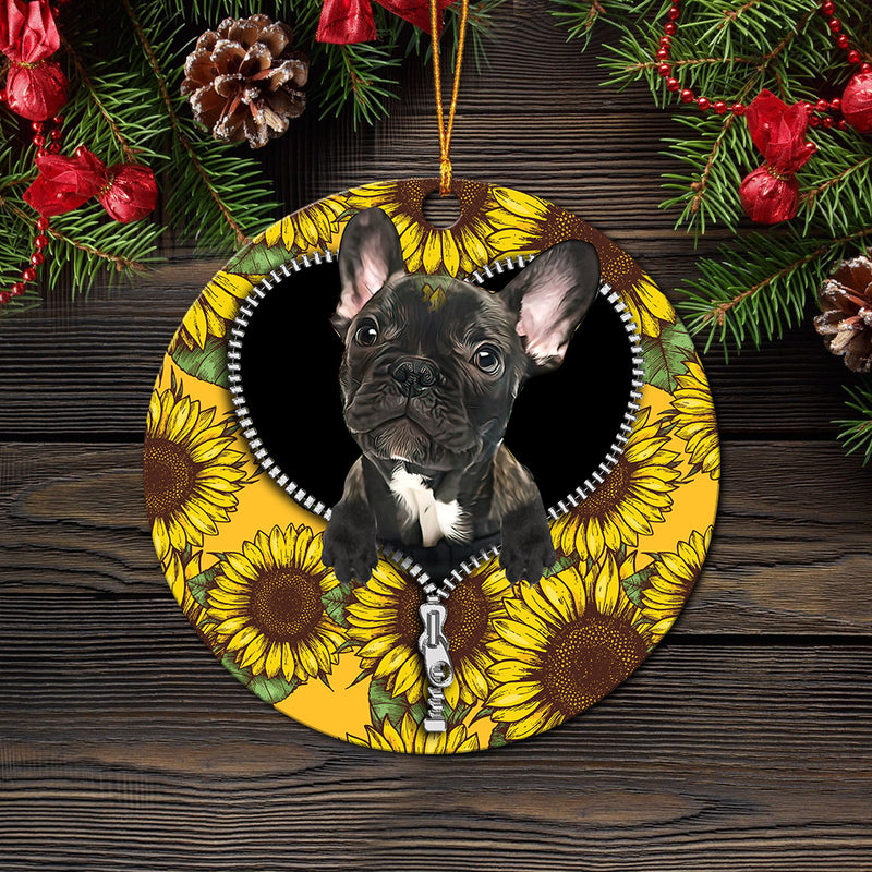 Black French Bulldog Sunflower Zipper Mica Circle Ornament Perfect Gift For Holiday Nearkii