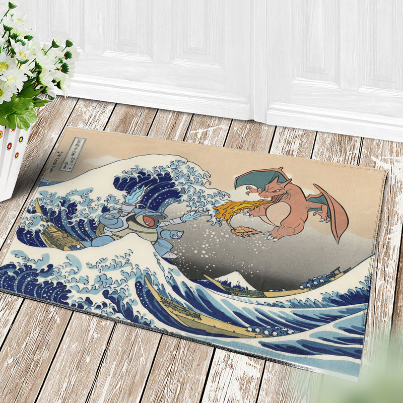 Blastoise Charizard The Great Wave Japan Pokemon Doormat Home Decor