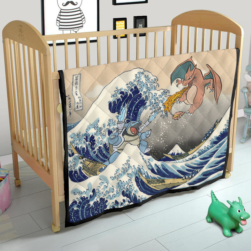 Blastoise Charizard The Great Wave Japan Pokemon Quilt Blanket