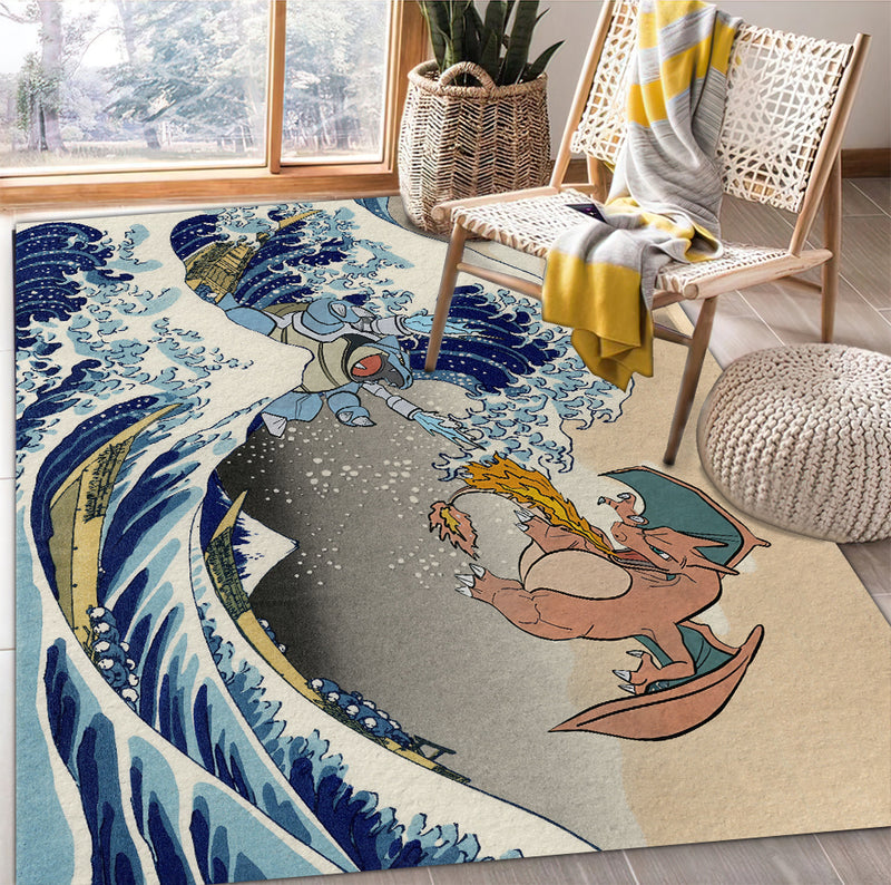 Blastoise Charizard The Great Wave Japan Pokemon Rectangular Area Rug