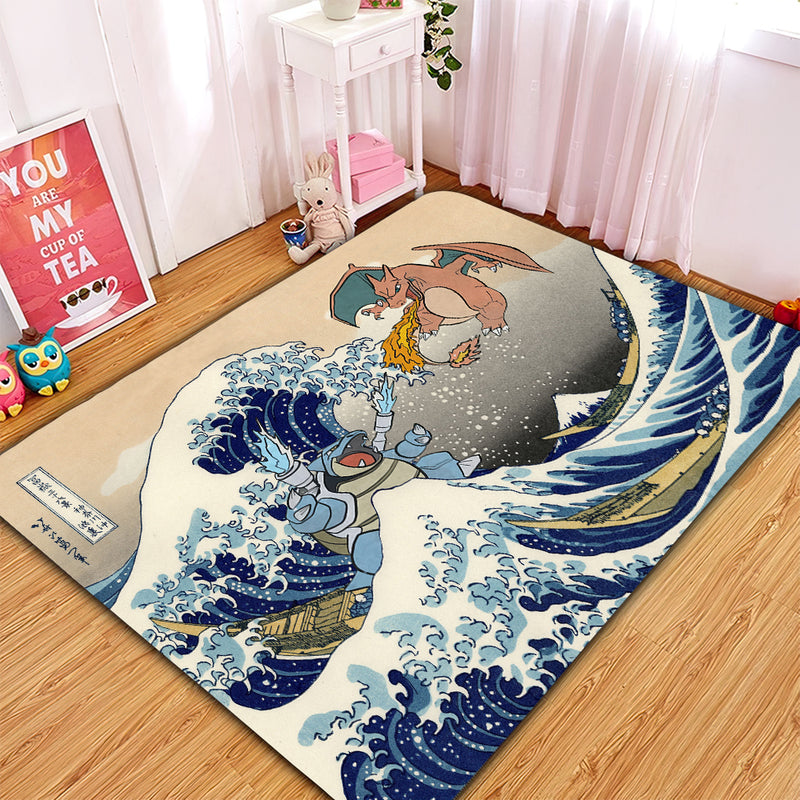 Blastoise Charizard The Great Wave Japan Pokemon Carpet Rug Home Room Decor