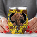 Brown Dachshund Sunflower Zipper Wine Tumbler Nearkii