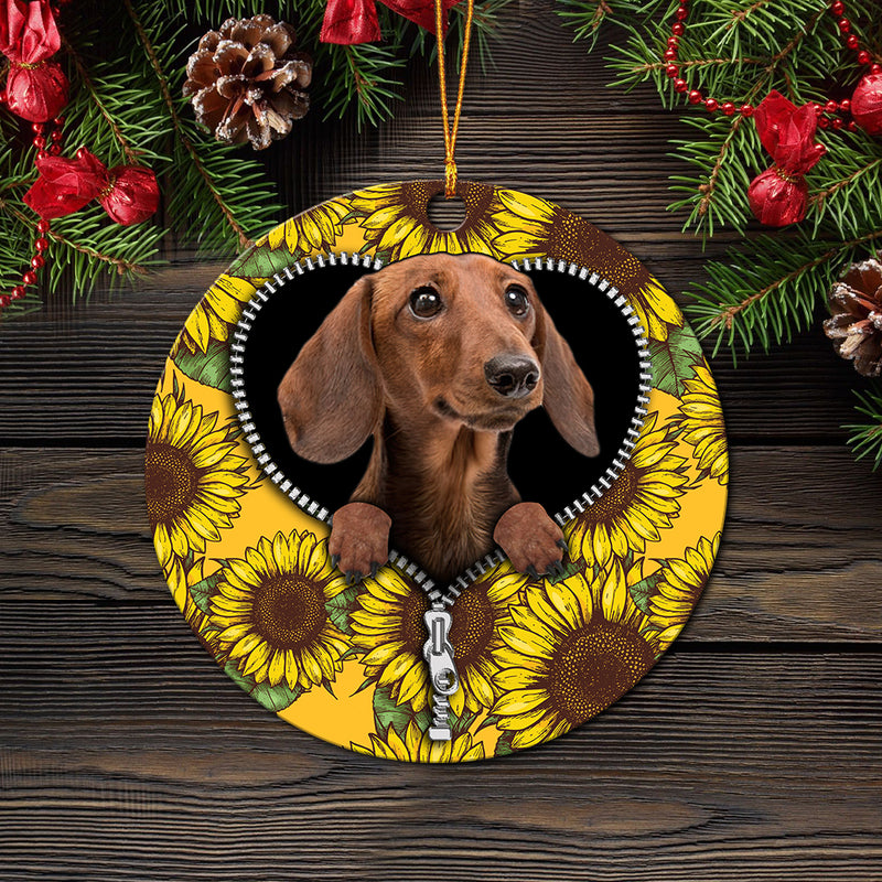 Brown Dachshund Sunflower Zipper Mica Circle Ornament Perfect Gift For Holiday Nearkii