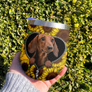 Brown Dachshund Sunflower Zipper Wine Tumbler Nearkii
