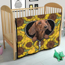 Brown Dachshund Sunflower Zipper Quilt Blanket Nearkii