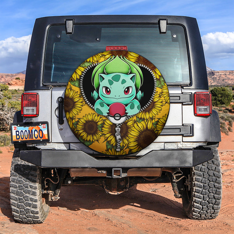 Bulbasaur Pokemon Sunflower Zipper Car Spare Tire Covers Gift For Campers Nearkii