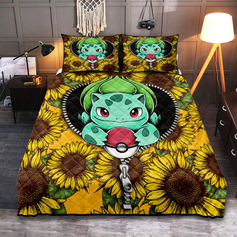 Bulbasaur Sunflower Zipper Pokemon Quilt Bed Sets Nearkii