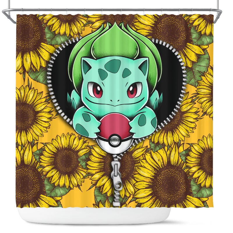 Bulbasaur Pokemon Sunflower Zipper Shower Curtain Nearkii