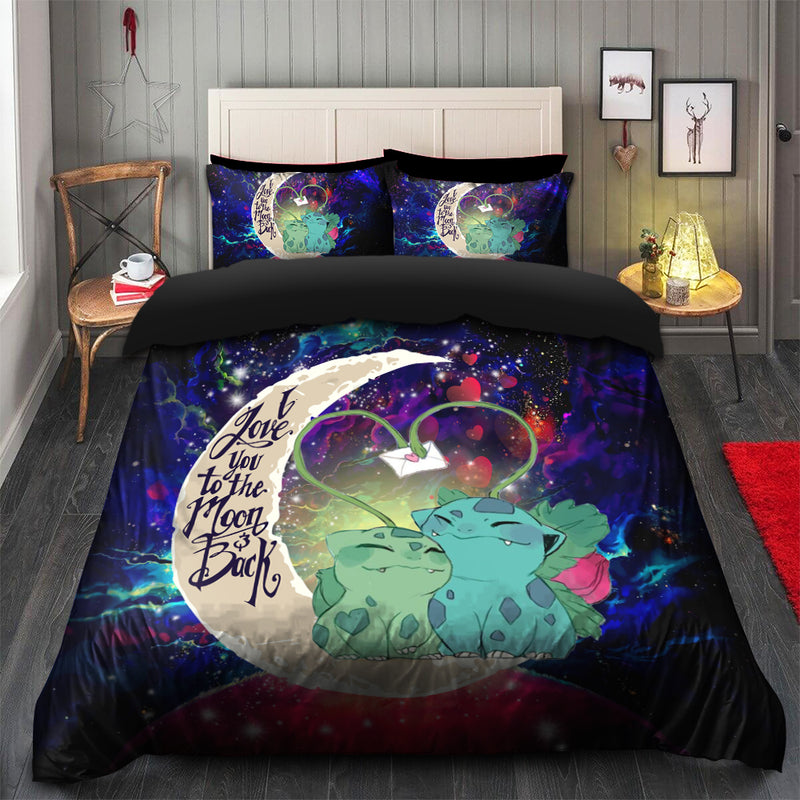 Bulbasaur Couple Pokemon Love You To The Moon Galaxy Bedding Set Duvet Cover And 2 Pillowcases Nearkii