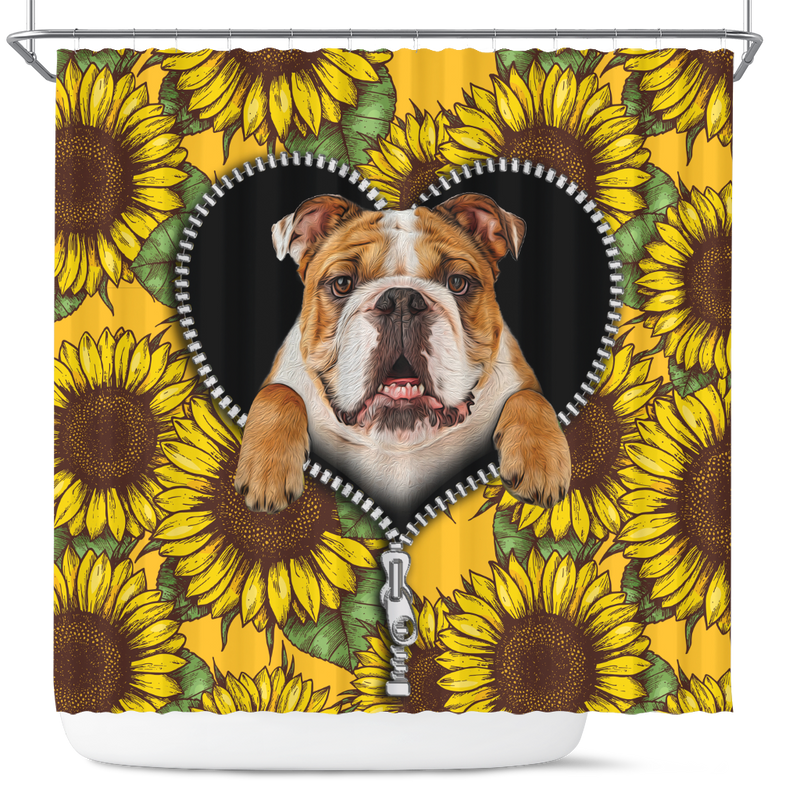 Bull Dog Sunflower Zipper Shower Curtain Nearkii