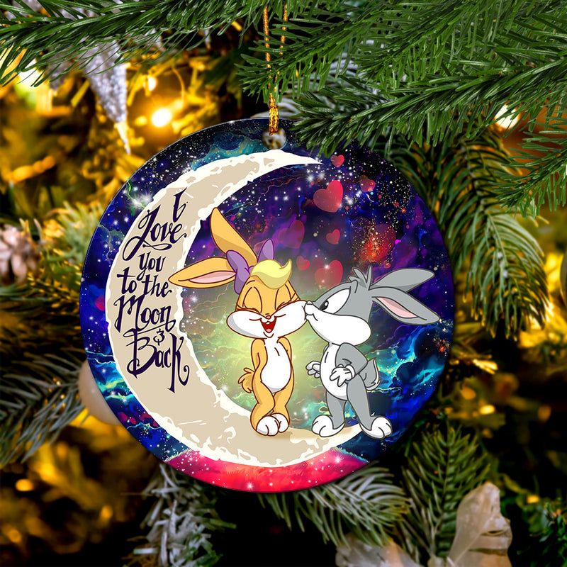 Bunny Couple Love You To The Moon Galaxy Mica Circle Ornament Perfect Gift For Holiday Nearkii