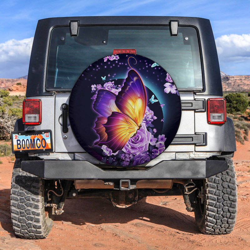 Butterfly Purple Flower Spare Tire Covers Gift For Campers Nearkii