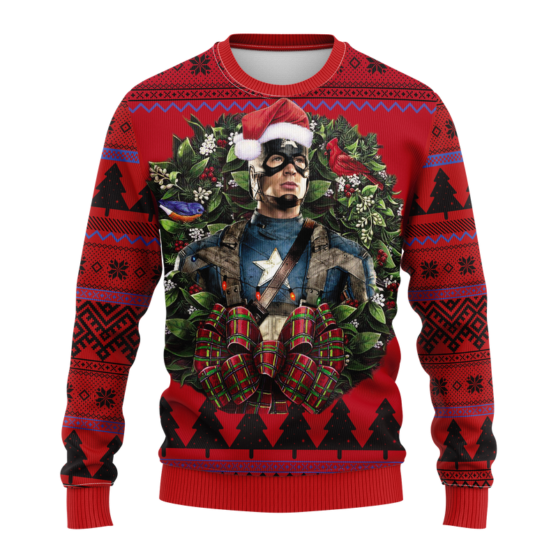 Captain America Illustration Noel Mc Ugly Christmas Sweater Thanksgiving Gift