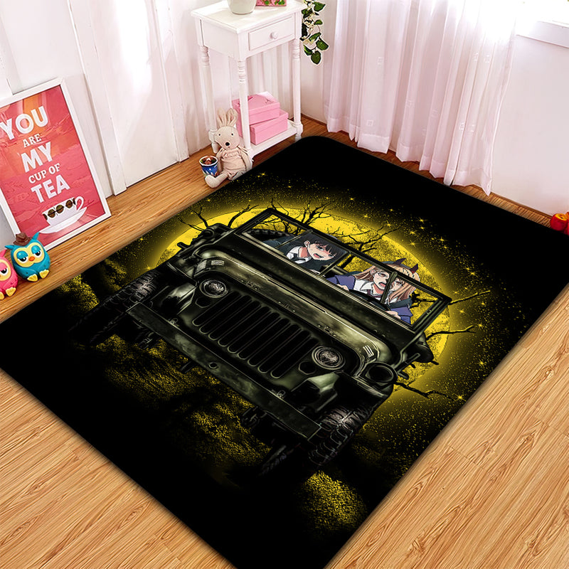 Chainsaw Man Ride Jeep Funny Anime Moonlight Halloween Rug Carpet Rug Home Room Decor Nearkii