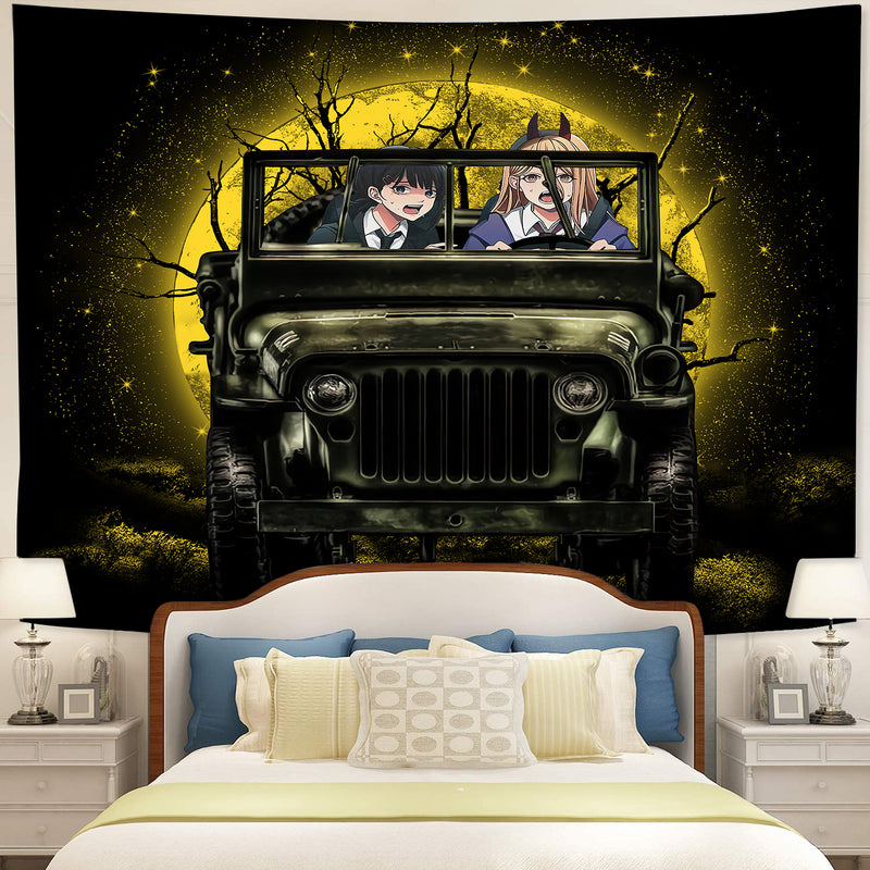 Chainsaw Man Anime Funny Halloween Moonlight Tapestry Room Decor Nearkii