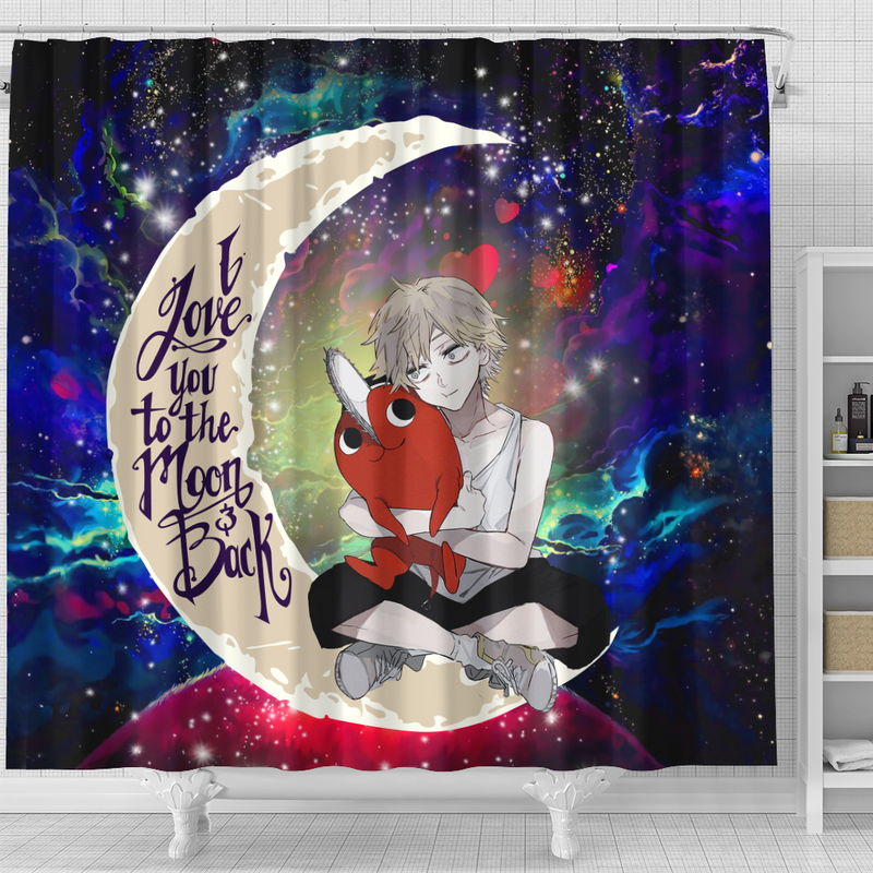 Chainsaw Man Love You To The Moon Galaxy Shower Curtain Nearkii