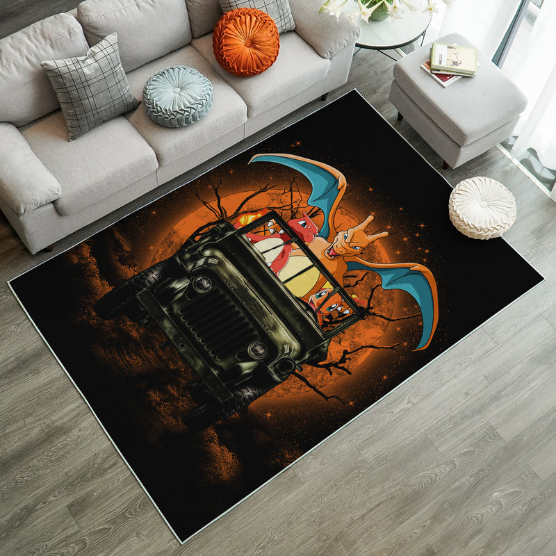 Charizard Charmender Drive Ride Jeep Funny Anime Moonlight Halloween Rug Carpet Rug Home Room Decor Nearkii