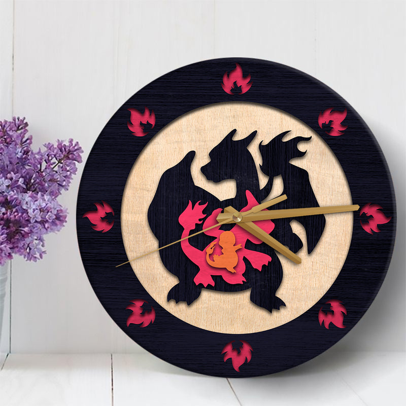 Charizard Evolution Pokemon Wood Wall Clock Nearkii