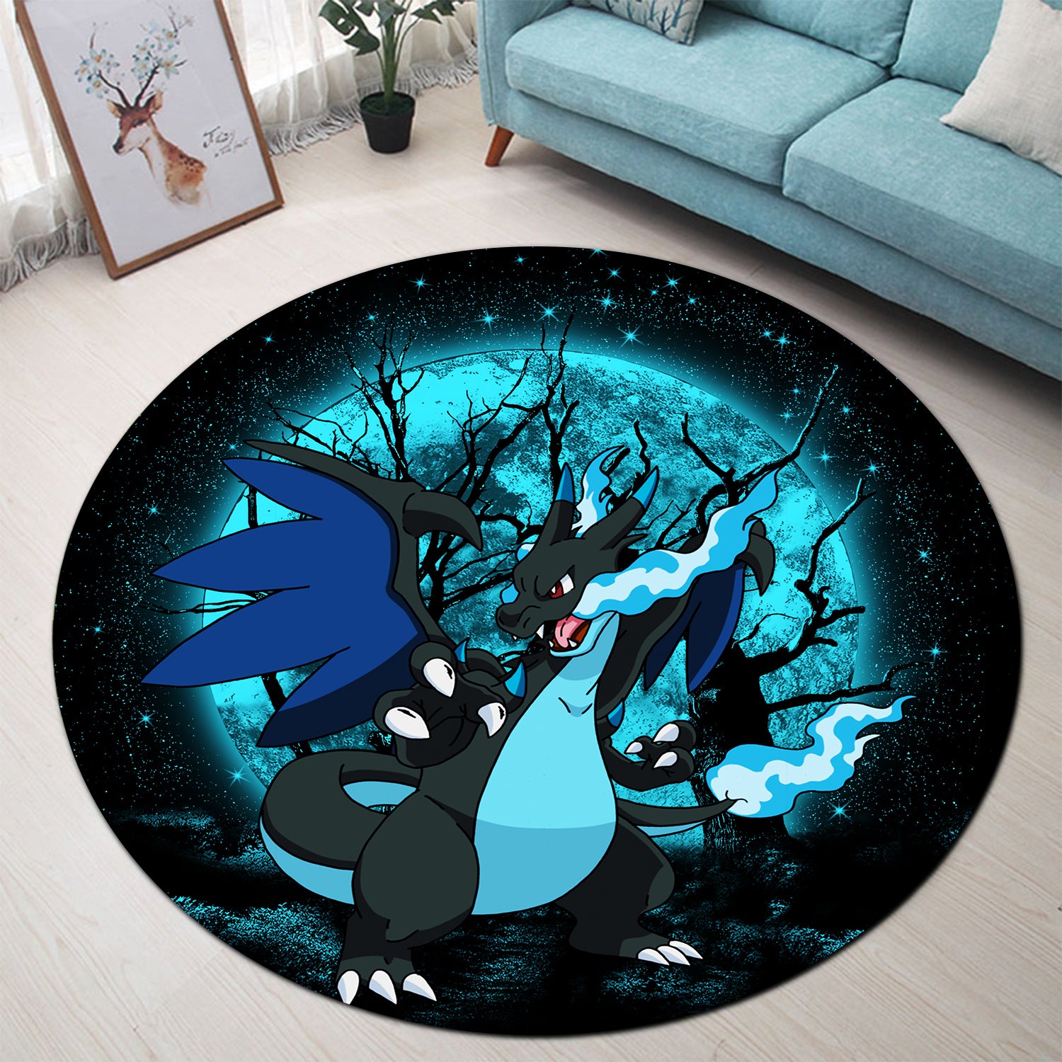 Charizard Mega X Moonlight Round Rug