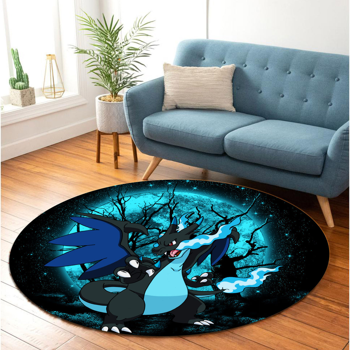 charizard pokemon card rug Charizard Mega X Moonlight Round Rug