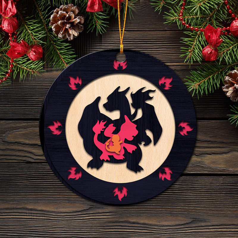 Charizard Evolution Pokemon Wood Circle Ornament Perfect Gift For Holiday Nearkii