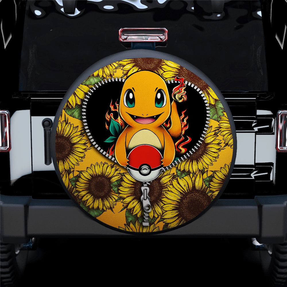 Charmander Pokemon Sunflower Zipper Car Spare Tire Covers Gift For Cam