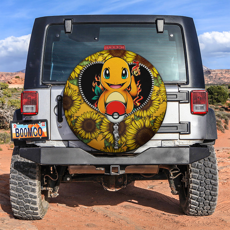 Charmander Pokemon Sunflower Zipper Car Spare Tire Covers Gift For Campers Nearkii