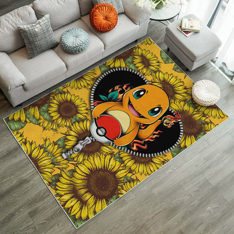 Charmander Pokemon Sunflower Zipper Rug Carpet Rug Home Room Decor Nearkii