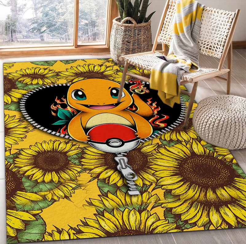 Charmander Pokemon Sunflower Zipper Rug Carpet Rug Home Room Decor Nearkii
