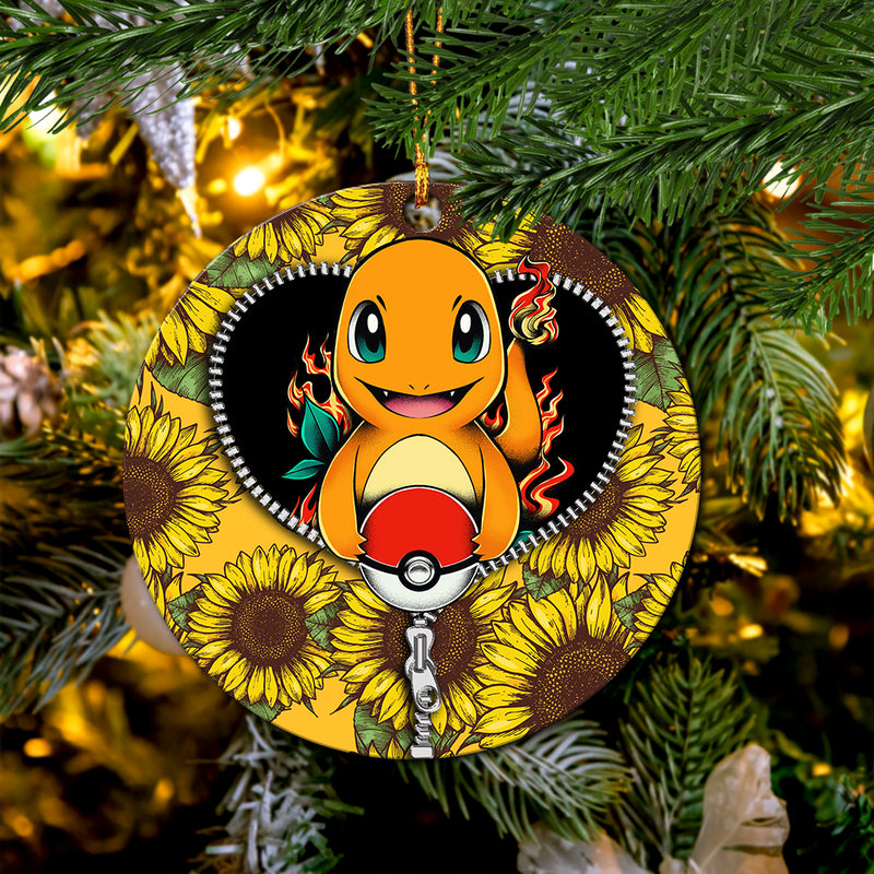 Charmander Pokemon Sunflower Zipper Mica Circle Ornament Perfect Gift For Holiday Nearkii
