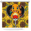 Charmander Sunflower Zipper Shower Curtain