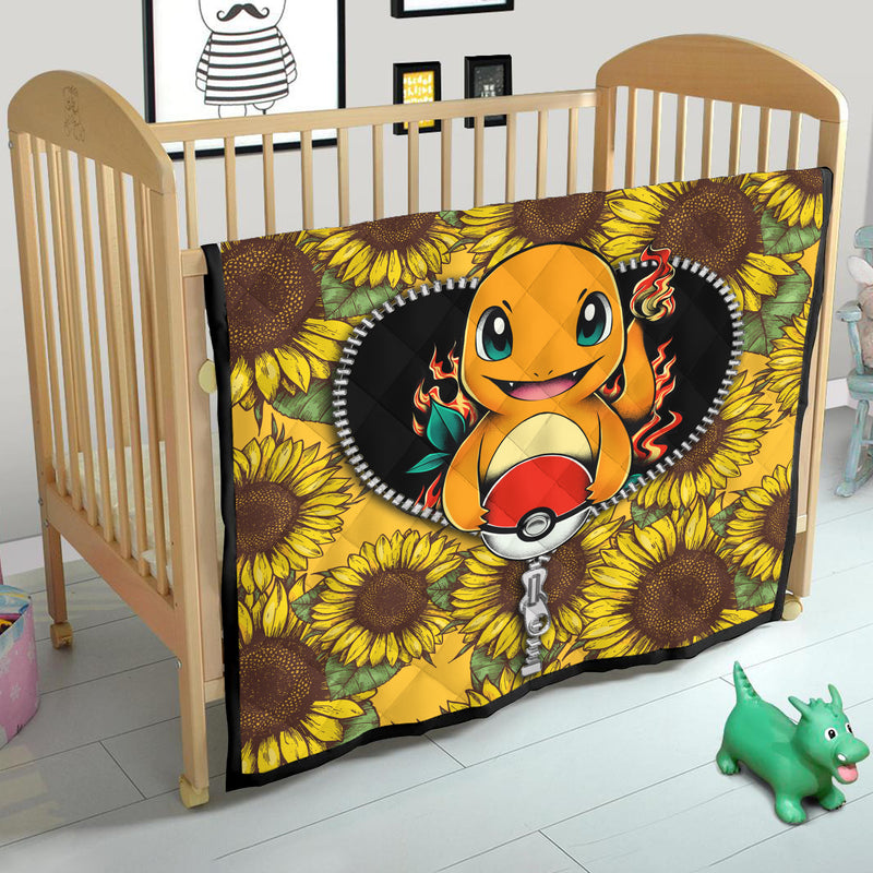 Charmander Pokemon Sunflower Zipper Quilt Blanket Nearkii