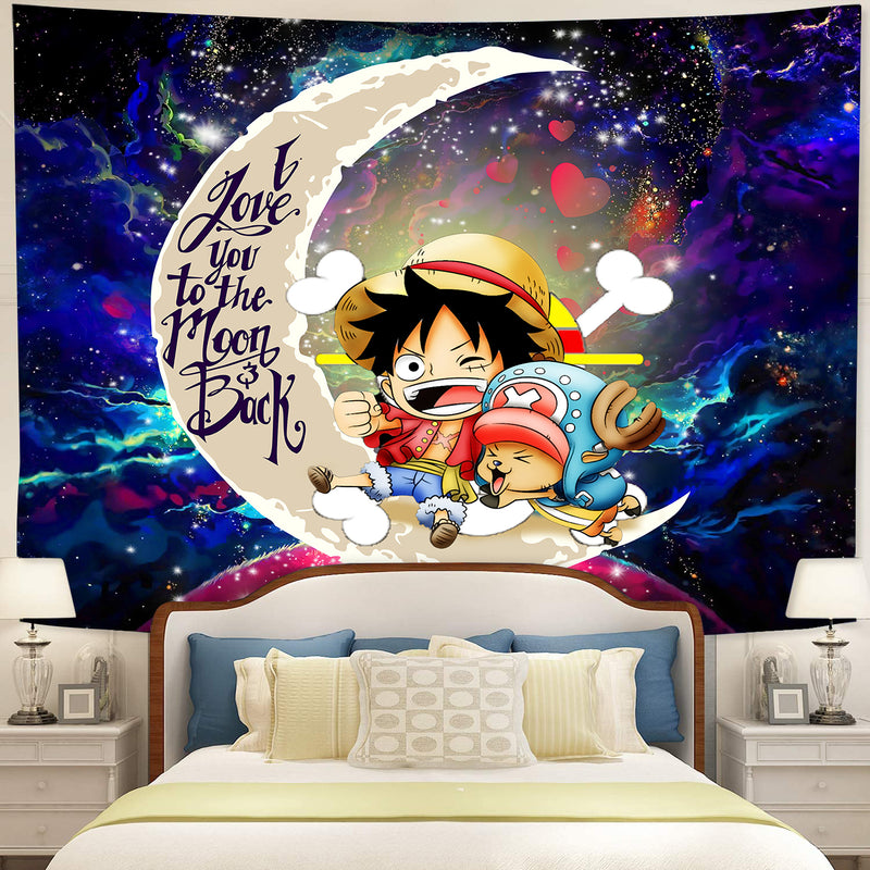 Chibi Luffy And Chopper One Piece Anime Love You To The Moon Galaxy Tapestry Room Decor Nearkii