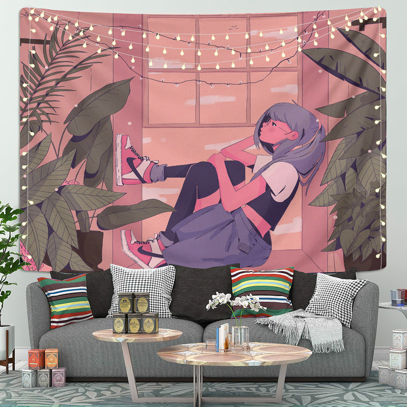 Chill Lofi Girl Art Tapestry Room Decor Nearkii
