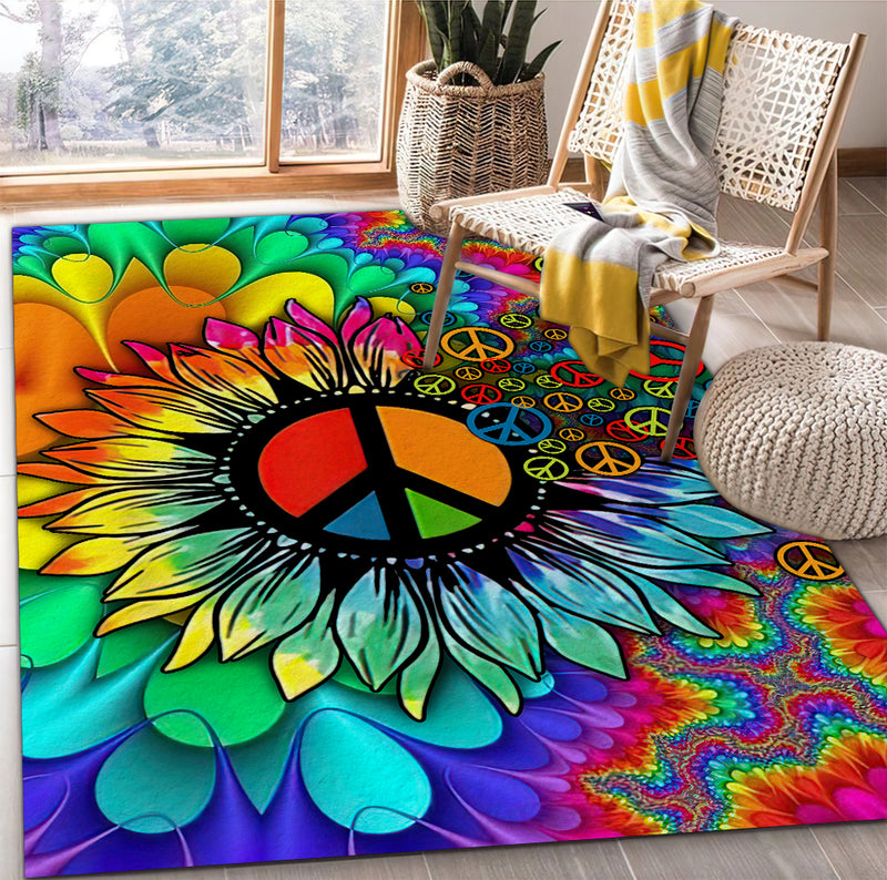 Vector Hippy Rug Colorful Hippie Sunflower Rectangular Area Rug