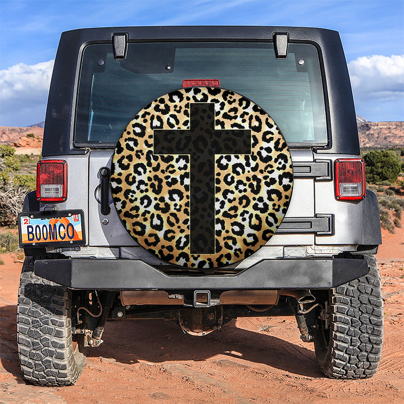 Cross Jesus, Leopard Skin Car Spare Tire Cover Gift For Campers Nearkii