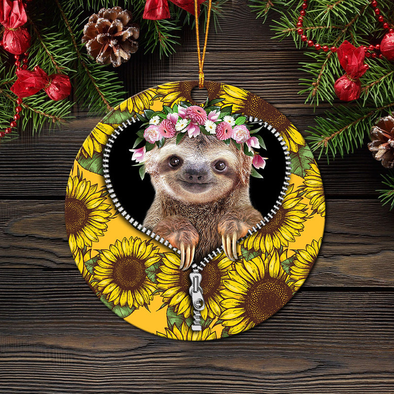 Cue Sloth Sunflower Zipper Mica Circle Ornament Perfect Gift For Holiday Nearkii
