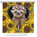 Cute Sloth Sunflower Zipper Shower Curtain Nearkii