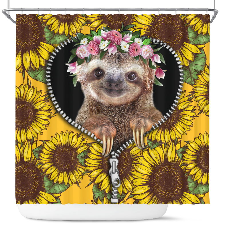 Cute Sloth Sunflower Zipper Shower Curtain Nearkii